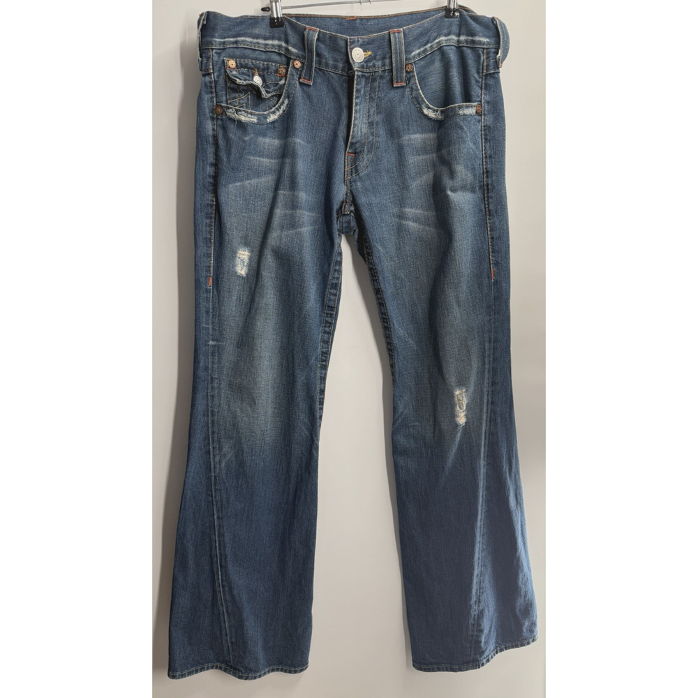 True Religion Jeans Womens 33 Flare Low Rise Distressed Joey Bell Bottom 33x33